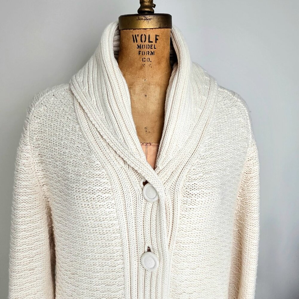 Shipley & Halmos Cotton Cashmere Shawl Collar Cardigan Cream Size L - Picture 14 of 16